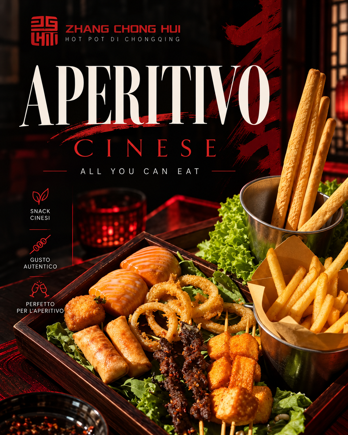 Locandina Zhang Chong Hui: Aperitivo Cinese All You Can Eat, con snack e spiedini